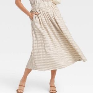 A New Day Beige Striped Midi Skirt